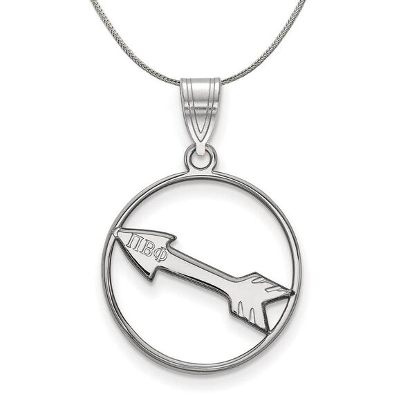 Sterling Silver Pi Beta Phi Medium Circle Pendant Necklace - 24 Inch - Picture 1 of 8